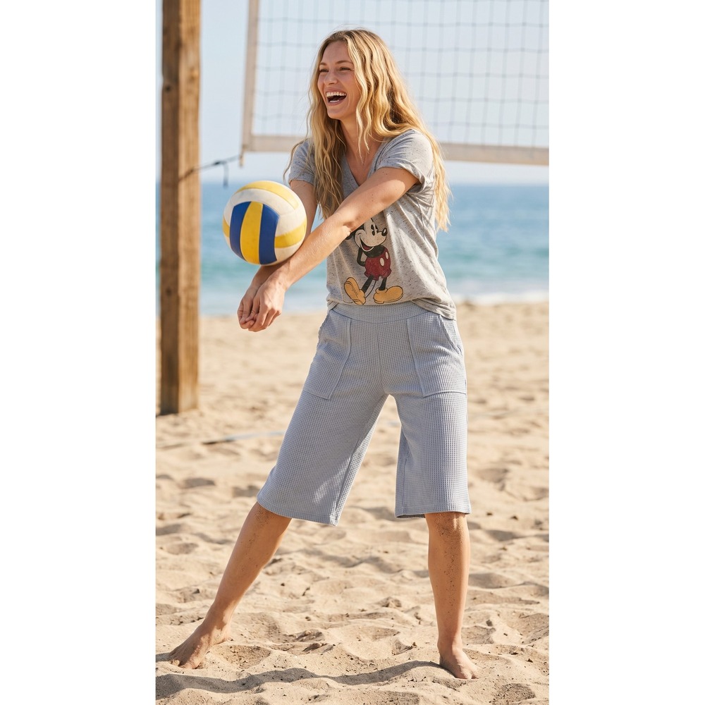 UNISEX Zella Waffle Knit High‎ Waist Shorts Relaxed Fit Medium Athleisure Beachy